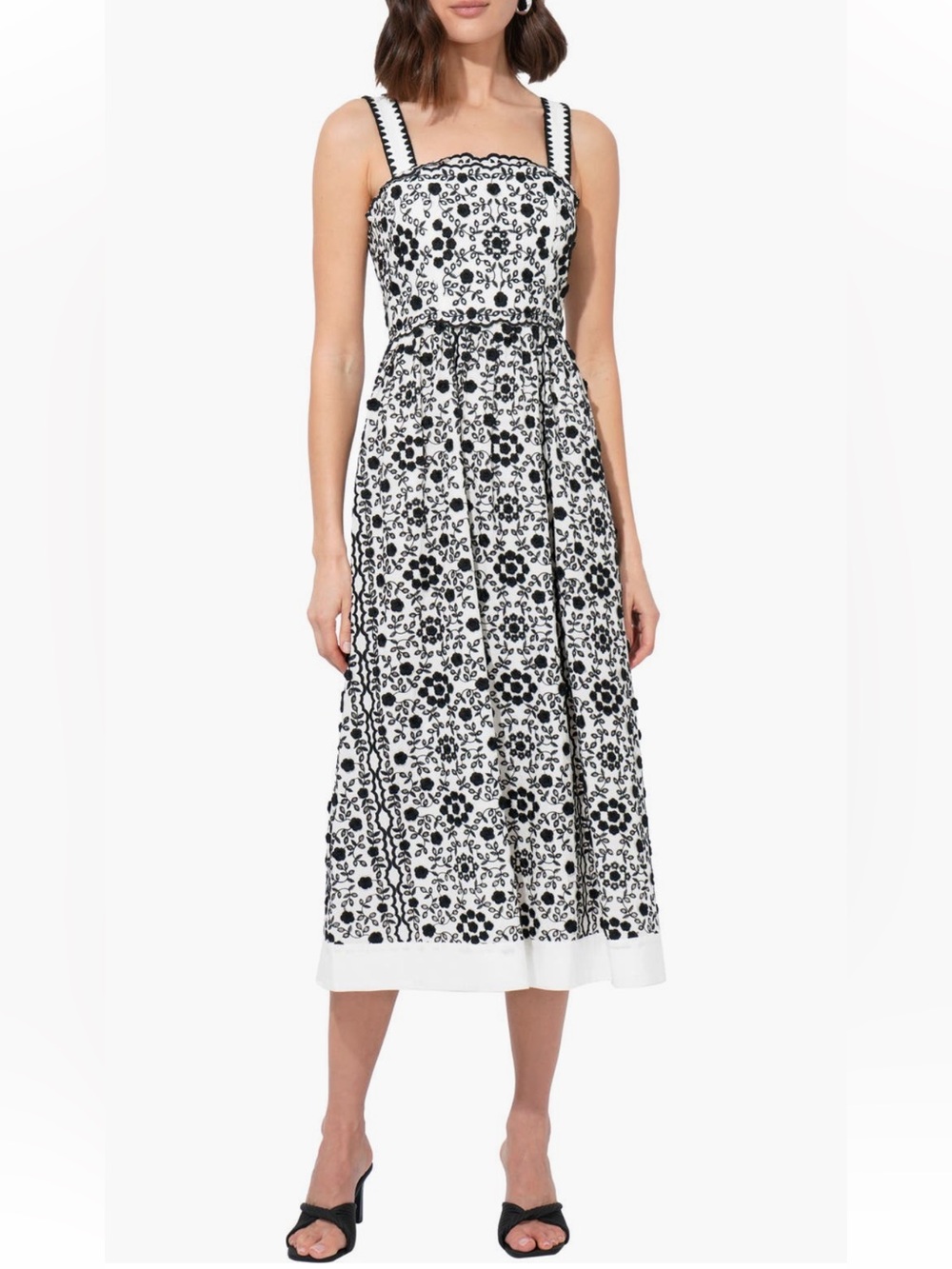 Adelyn Rae Cyrus Floral Embroidered Cotton Fit & Flare Dress Size L 100% Cotton